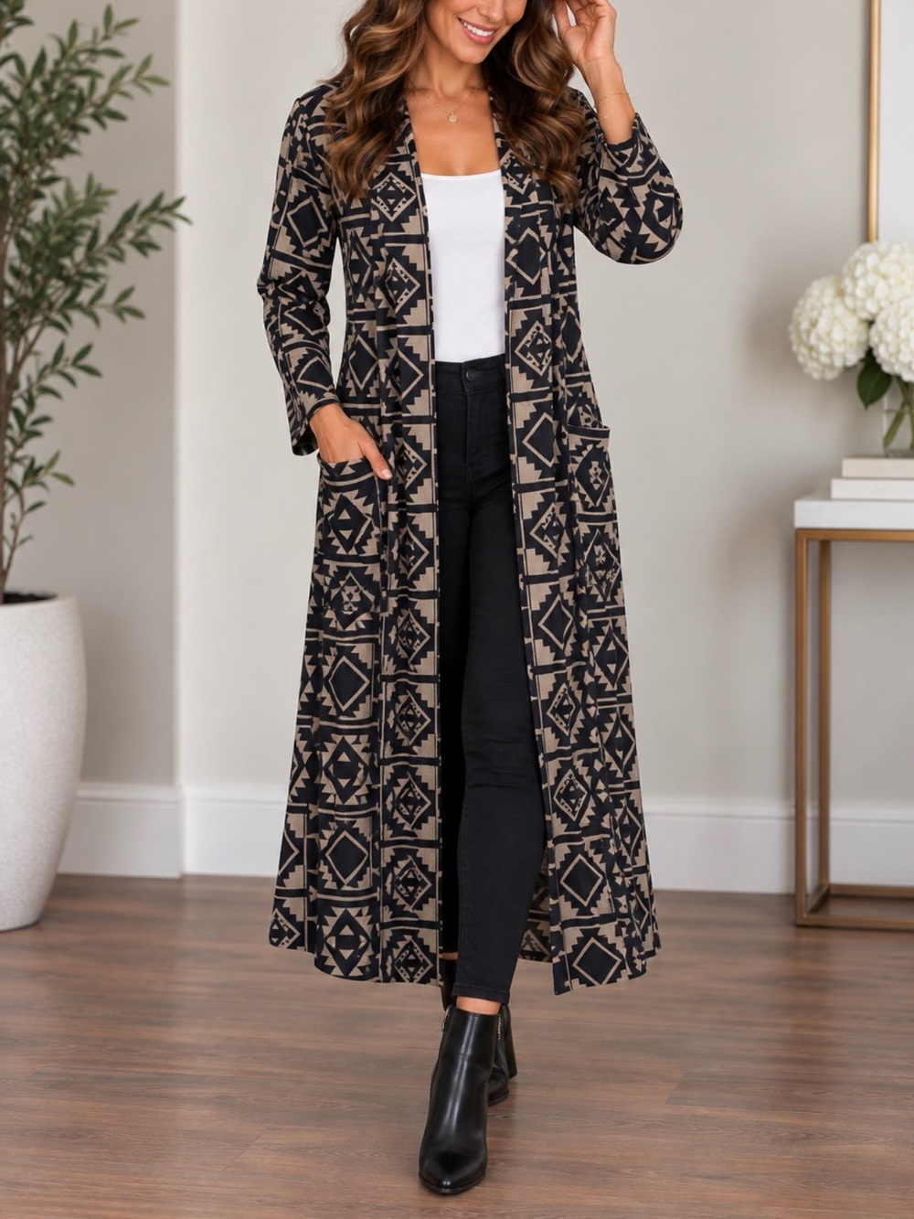 LuLaRoe Black and Tan Aztec Long Cardigan
